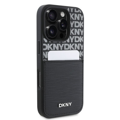 Apple iPhone 16 Pro Case DKNY Original Licensed Card Holder 3D Written Repeat Texture Pattern Cover - 5