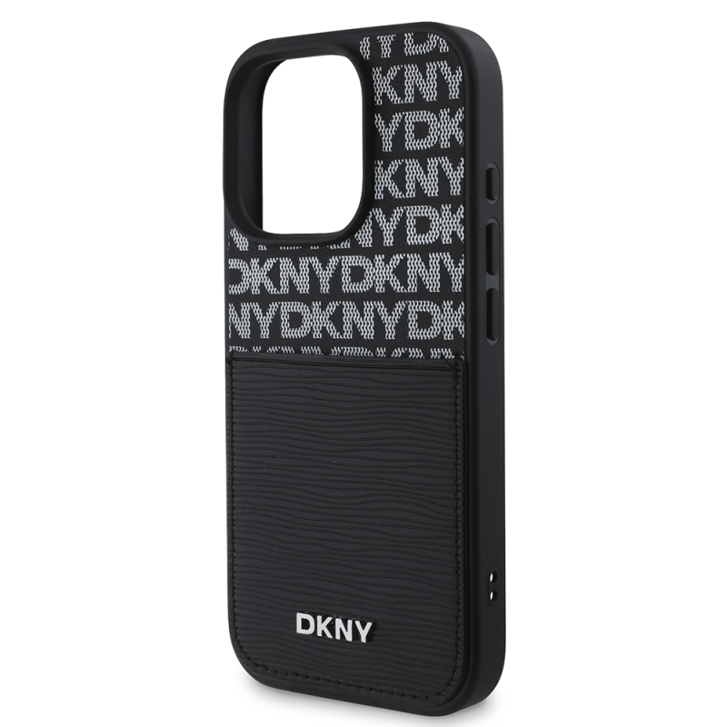 Apple iPhone 16 Pro Case DKNY Original Licensed Card Holder 3D Written Repeat Texture Pattern Cover - 7