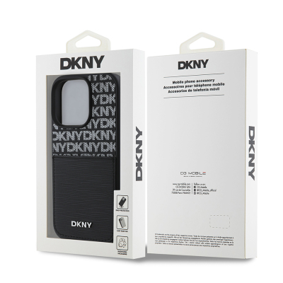 Apple iPhone 16 Pro Case DKNY Original Licensed Card Holder 3D Written Repeat Texture Pattern Cover - 9