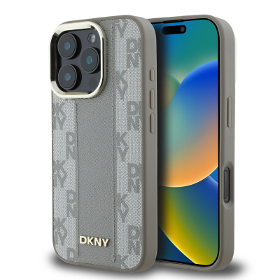 Apple iPhone 16 Pro Case DKNY Original Licensed Magsafe Charging Feature 3D Printed Checkered Pattern Cover - 1