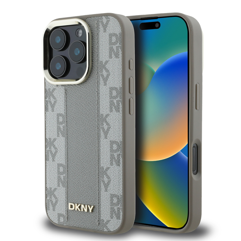 Apple iPhone 16 Pro Case DKNY Original Licensed Magsafe Charging Feature 3D Printed Checkered Pattern Cover - 2