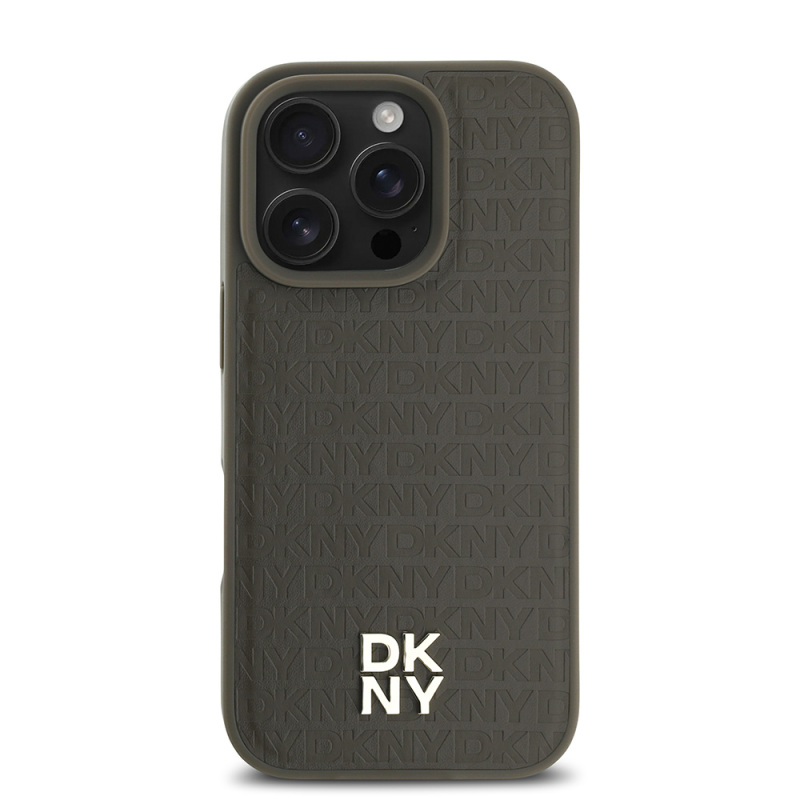 Apple iPhone 16 Pro Case DKNY Original Licensed Magsafe Charging Feature 3D Written Repeat Pattern Cover - 5