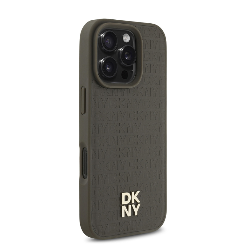 Apple iPhone 16 Pro Case DKNY Original Licensed Magsafe Charging Feature 3D Written Repeat Pattern Cover - 6