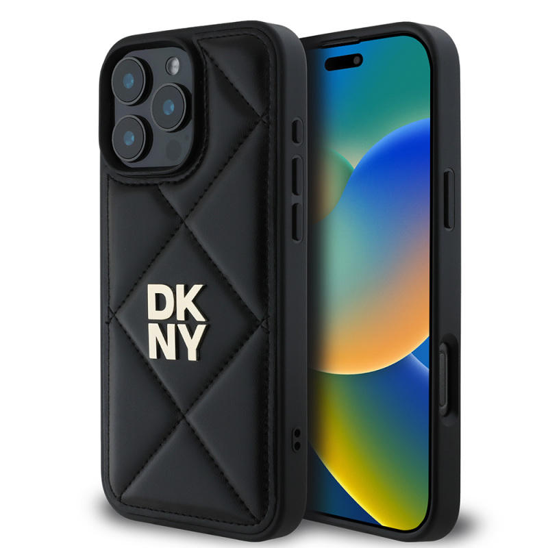 Apple iPhone 16 Pro Case DKNY Original Licensed Quilted Design Metal Logo Leather Cover - 2