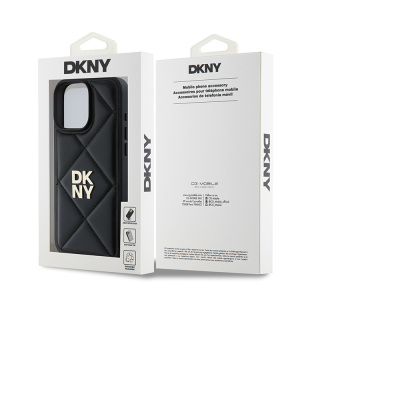 Apple iPhone 16 Pro Case DKNY Original Licensed Quilted Design Metal Logo Leather Cover - 4