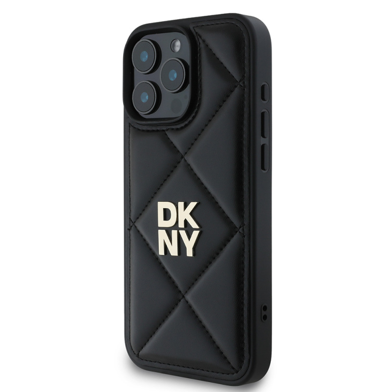 Apple iPhone 16 Pro Case DKNY Original Licensed Quilted Design Metal Logo Leather Cover - 6