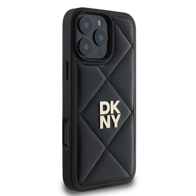 Apple iPhone 16 Pro Case DKNY Original Licensed Quilted Design Metal Logo Leather Cover - 8