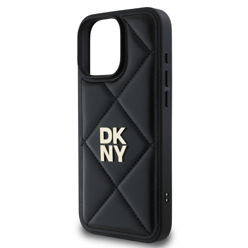 Apple iPhone 16 Pro Case DKNY Original Licensed Quilted Design Metal Logo Leather Cover - 10