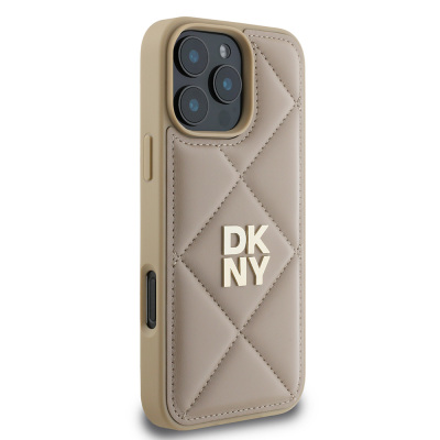 Apple iPhone 16 Pro Case DKNY Original Licensed Quilted Design Metal Logo Leather Cover - 12