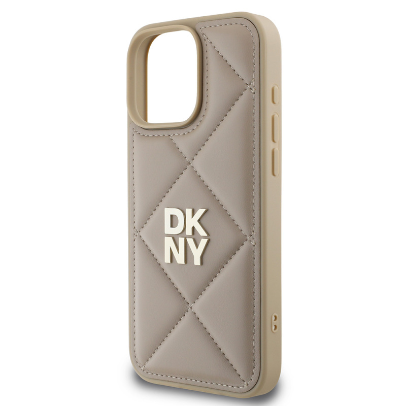 Apple iPhone 16 Pro Case DKNY Original Licensed Quilted Design Metal Logo Leather Cover - 14