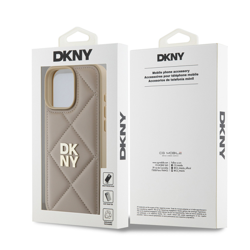 Apple iPhone 16 Pro Case DKNY Original Licensed Quilted Design Metal Logo Leather Cover - 16