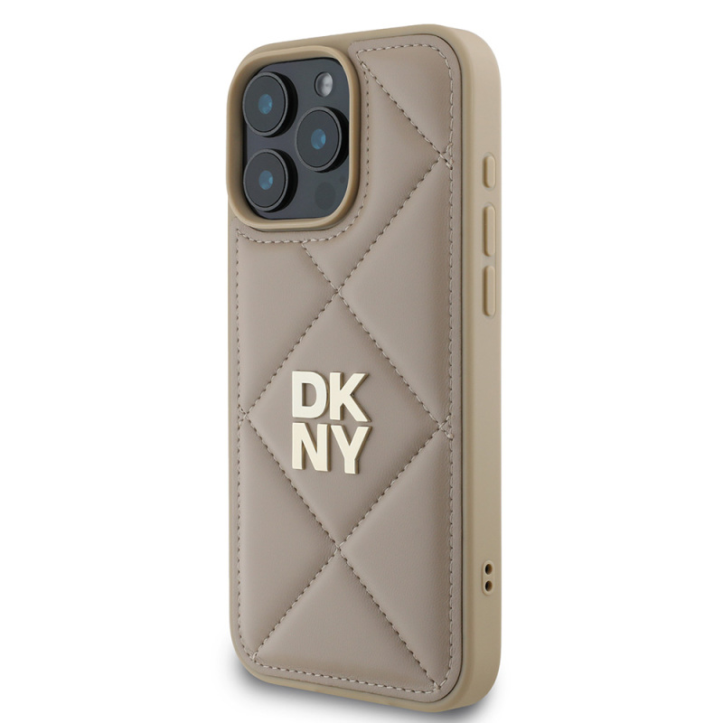 Apple iPhone 16 Pro Case DKNY Original Licensed Quilted Design Metal Logo Leather Cover - 17