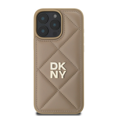 Apple iPhone 16 Pro Case DKNY Original Licensed Quilted Design Metal Logo Leather Cover - 18