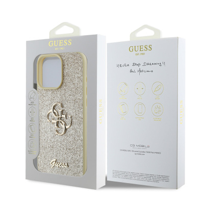 Apple iPhone 16 Pro Case Guess Original Licensed Large Metal Logo 4G Glitter Cover - 12