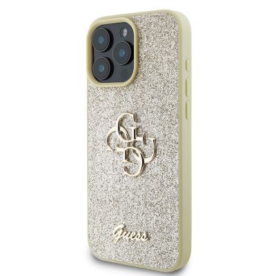 Apple iPhone 16 Pro Case Guess Original Licensed Large Metal Logo 4G Glitter Cover - 13