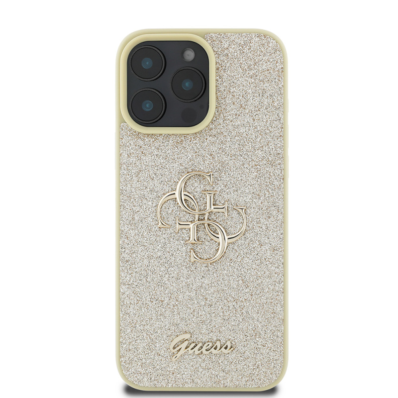 Apple iPhone 16 Pro Case Guess Original Licensed Large Metal Logo 4G Glitter Cover - 14