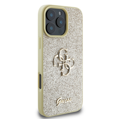 Apple iPhone 16 Pro Case Guess Original Licensed Large Metal Logo 4G Glitter Cover - 15