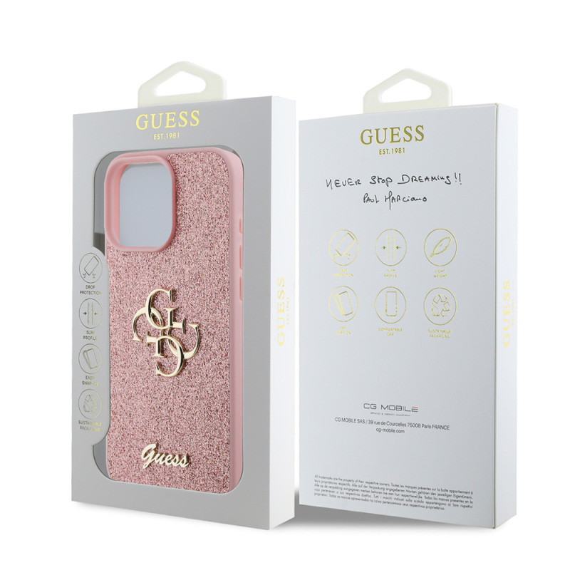 Apple iPhone 16 Pro Case Guess Original Licensed Large Metal Logo 4G Glitter Cover - 16