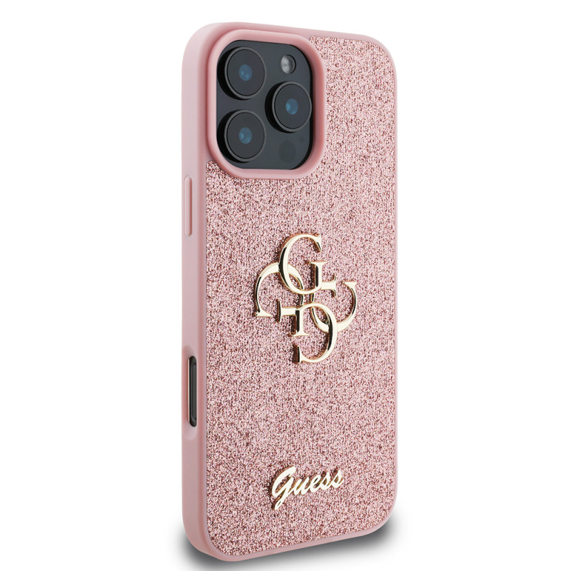 Apple iPhone 16 Pro Case Guess Original Licensed Large Metal Logo 4G Glitter Cover - 17