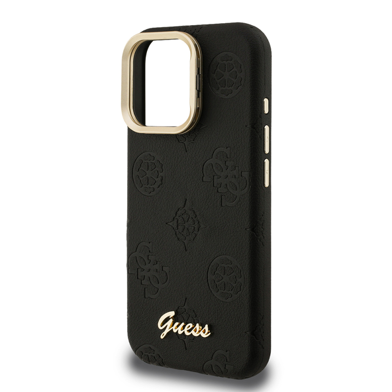 Apple iPhone 16 Pro Case Guess Original Licensed M-safe Charging Feature Hot Printed Text Logo Camera Stand PU Leather Peony Cover - 9