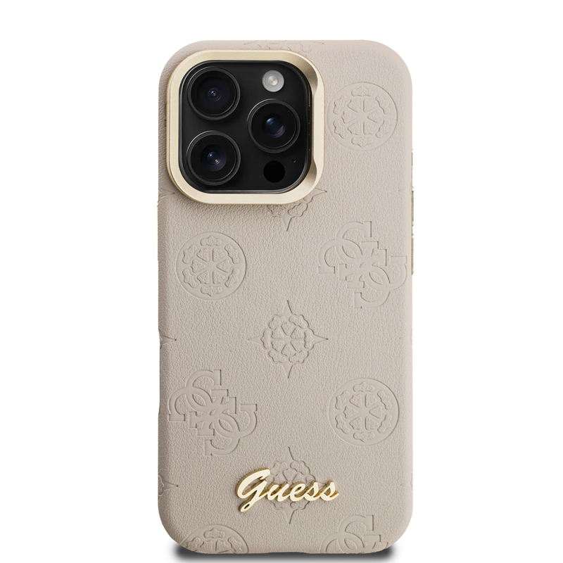 Apple iPhone 16 Pro Case Guess Original Licensed M-safe Charging Feature Hot Printed Text Logo Camera Stand PU Leather Peony Cover - 13