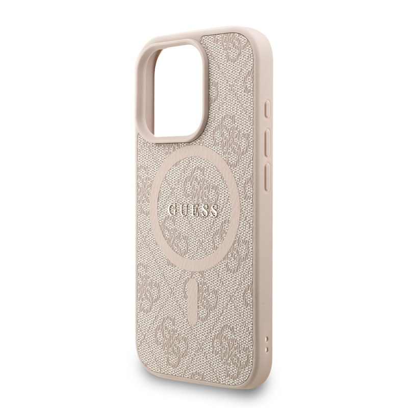 Apple iPhone 16 Pro Case Guess Original Licensed M-safe Charging Feature PU Leather Wrist Strap Rope Cover Text Logo - 7