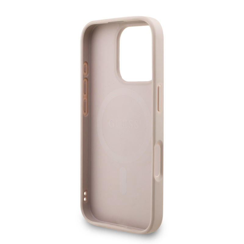 Apple iPhone 16 Pro Case Guess Original Licensed M-safe Charging Feature PU Leather Wrist Strap Rope Cover Text Logo - 8