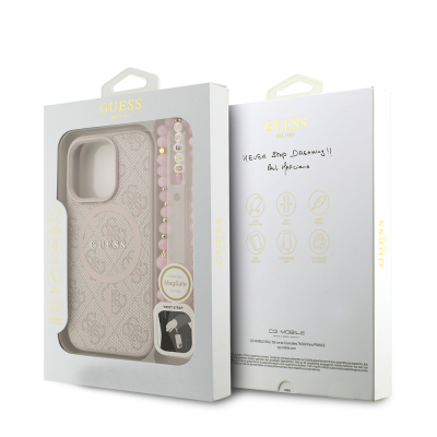 Apple iPhone 16 Pro Case Guess Original Licensed M-safe Charging Feature PU Leather Wrist Strap Rope Cover Text Logo - 9