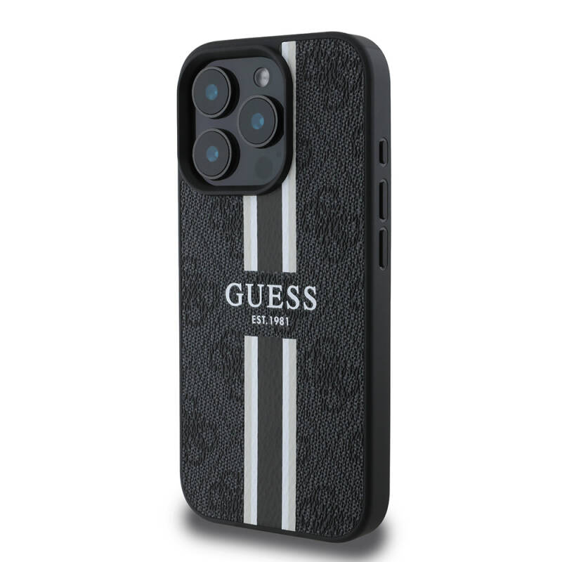 Apple iPhone 16 Pro Case Guess Original Licensed Magsafe Charging Feature 4G Stripe Design Printed Cover - 2