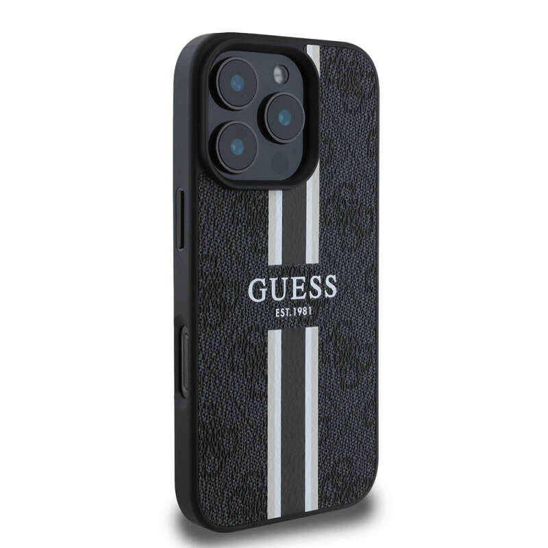 Apple iPhone 16 Pro Case Guess Original Licensed Magsafe Charging Feature 4G Stripe Design Printed Cover - 4