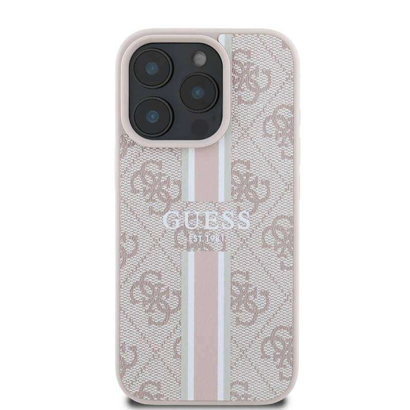 Apple iPhone 16 Pro Case Guess Original Licensed Magsafe Charging Feature 4G Stripe Design Printed Cover - 9