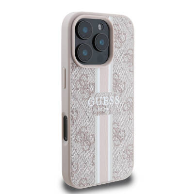 Apple iPhone 16 Pro Case Guess Original Licensed Magsafe Charging Feature 4G Stripe Design Printed Cover - 10