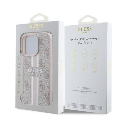 Apple iPhone 16 Pro Case Guess Original Licensed Magsafe Charging Feature 4G Stripe Design Printed Cover - 14