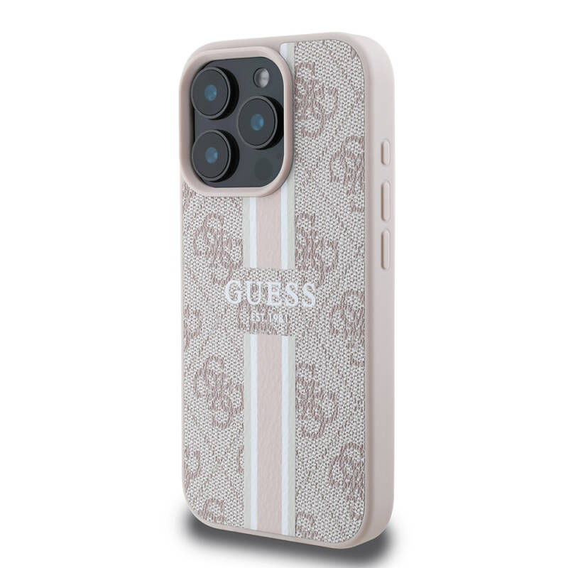 Apple iPhone 16 Pro Case Guess Original Licensed Magsafe Charging Feature 4G Stripe Design Printed Cover - 15