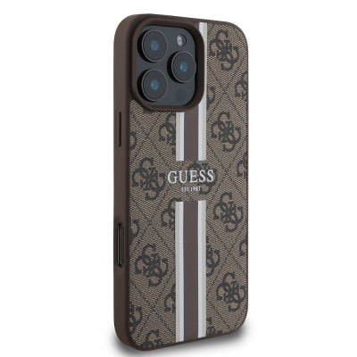 Apple iPhone 16 Pro Case Guess Original Licensed Magsafe Charging Feature 4G Stripe Design Printed Cover - 21