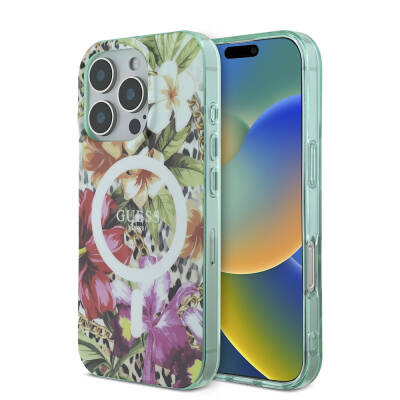 Apple iPhone 16 Pro Case Guess Original Licensed Magsafe Charging Feature IML Printed Jungle Ring Cover - 2