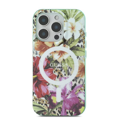 Apple iPhone 16 Pro Case Guess Original Licensed Magsafe Charging Feature IML Printed Jungle Ring Cover - 4