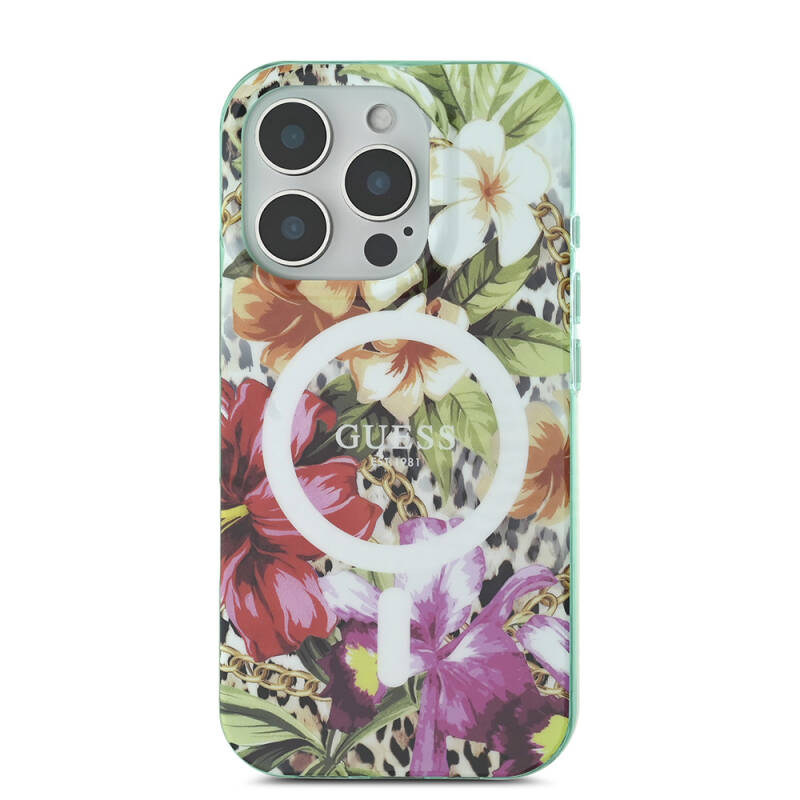 Apple iPhone 16 Pro Case Guess Original Licensed Magsafe Charging Feature IML Printed Jungle Ring Cover - 4