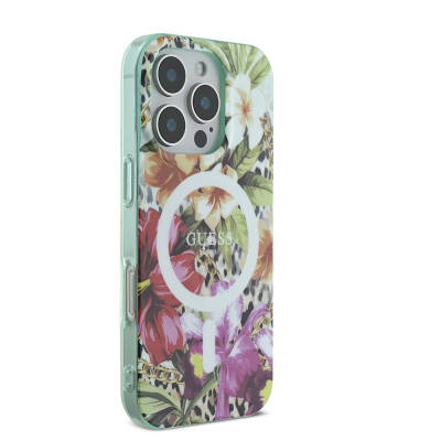 Apple iPhone 16 Pro Case Guess Original Licensed Magsafe Charging Feature IML Printed Jungle Ring Cover - 5