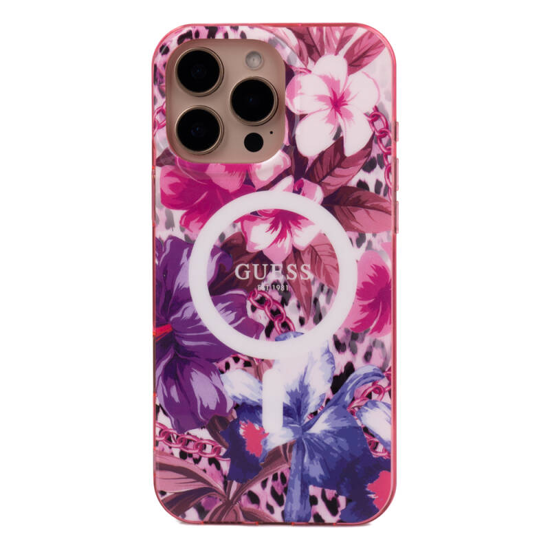 Apple iPhone 16 Pro Case Guess Original Licensed Magsafe Charging Feature IML Printed Jungle Ring Cover - 12