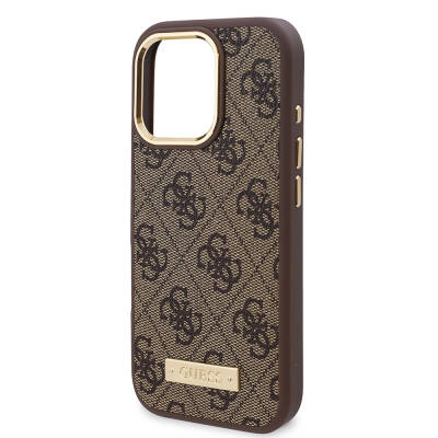 Apple iPhone 16 Pro Case Guess Original Licensed Magsafe Charging Featured 4G Patterned PU Metal Plate Classic Logo Cover - 7