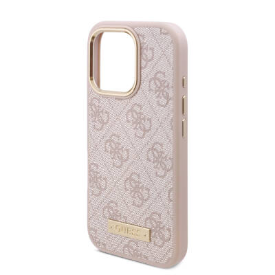 Apple iPhone 16 Pro Case Guess Original Licensed Magsafe Charging Featured 4G Patterned PU Metal Plate Classic Logo Cover - 24