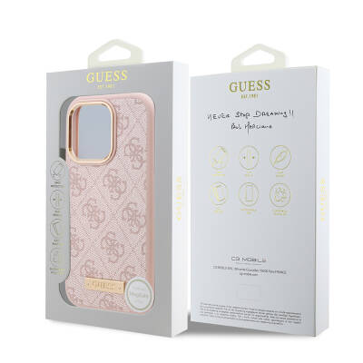 Apple iPhone 16 Pro Case Guess Original Licensed Magsafe Charging Featured 4G Patterned PU Metal Plate Classic Logo Cover - 26