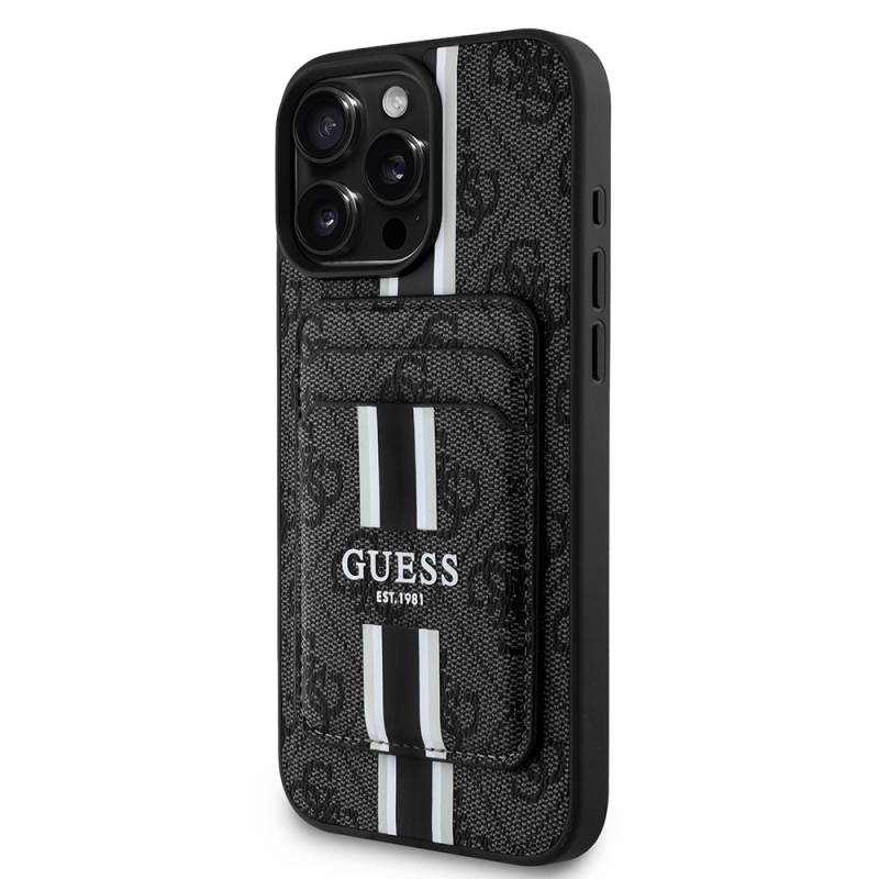 Apple iPhone 16 Pro Case Guess Original Licensed Magsafe Charging Featured 4G Patterned Striped Card Holder Cover - 1