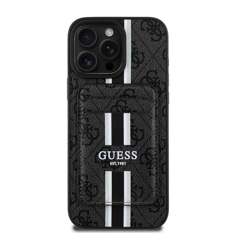 Apple iPhone 16 Pro Case Guess Original Licensed Magsafe Charging Featured 4G Patterned Striped Card Holder Cover - 3