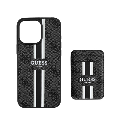 Apple iPhone 16 Pro Case Guess Original Licensed Magsafe Charging Featured 4G Patterned Striped Card Holder Cover - 5