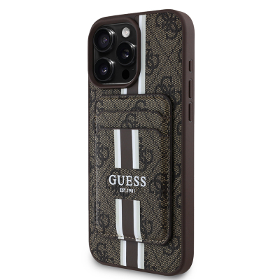 Apple iPhone 16 Pro Case Guess Original Licensed Magsafe Charging Featured 4G Patterned Striped Card Holder Cover - 8