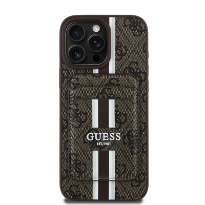 Apple iPhone 16 Pro Case Guess Original Licensed Magsafe Charging Featured 4G Patterned Striped Card Holder Cover - 10