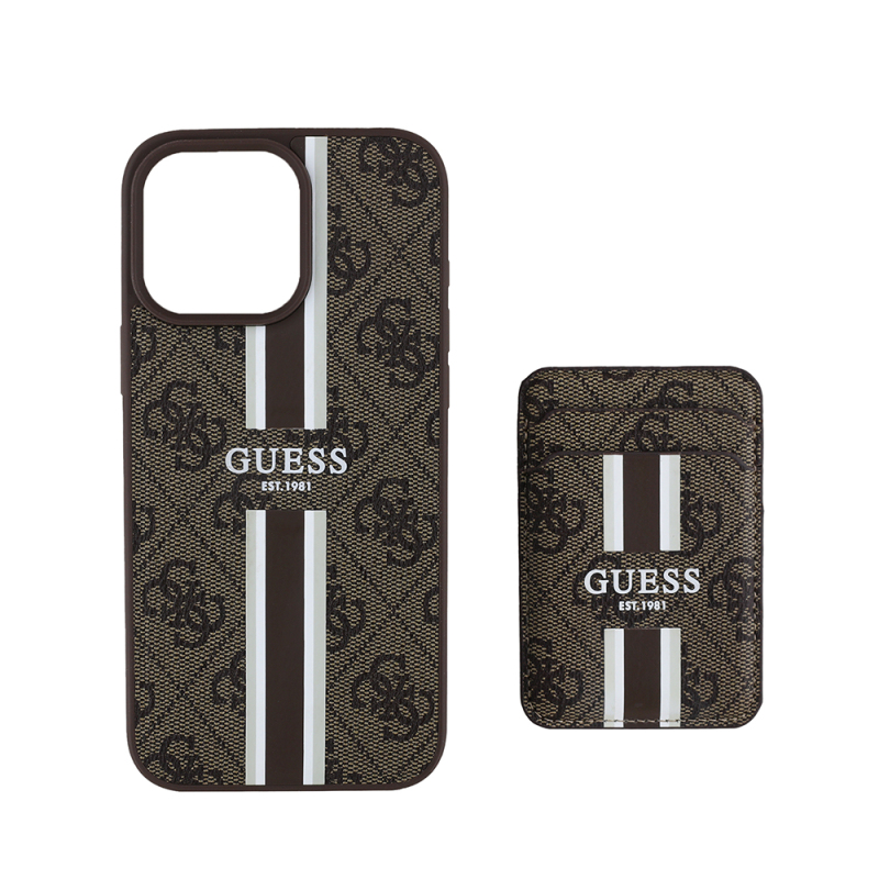 Apple iPhone 16 Pro Case Guess Original Licensed Magsafe Charging Featured 4G Patterned Striped Card Holder Cover - 11