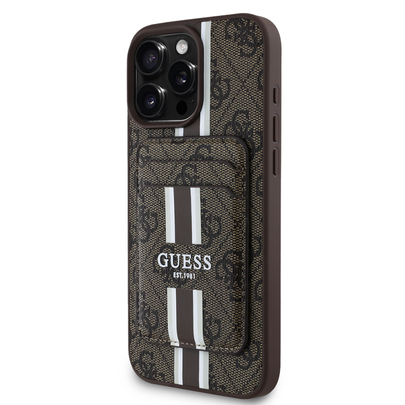 Apple iPhone 16 Pro Case Guess Original Licensed Magsafe Charging Featured 4G Patterned Striped Card Holder Cover - 9